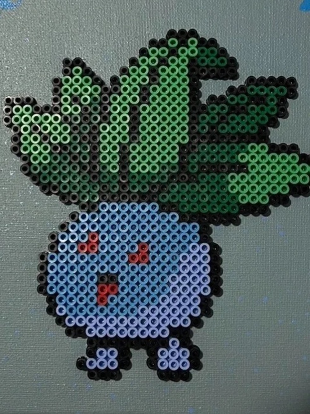Handmade Blue & Green Perler Bead Home Art - Whimsical Plant Character